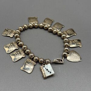 Vintage 10 Commandments Scrolls Charm Bracelet Gold Tone Bible Religious READ